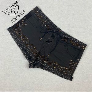 Kate Moss Topshop Beaded Lace Up Denim Mini Shorts
